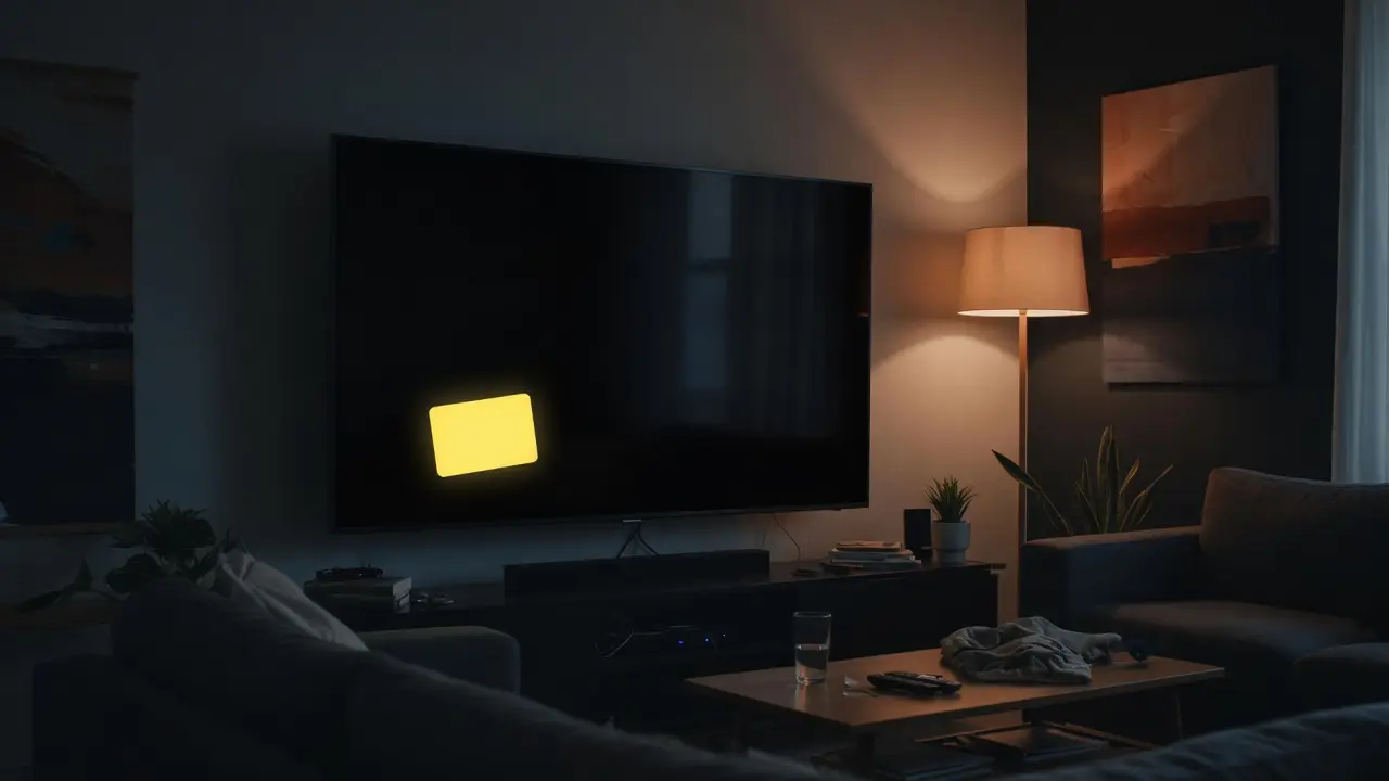 Tv met een gele DVD screensaver