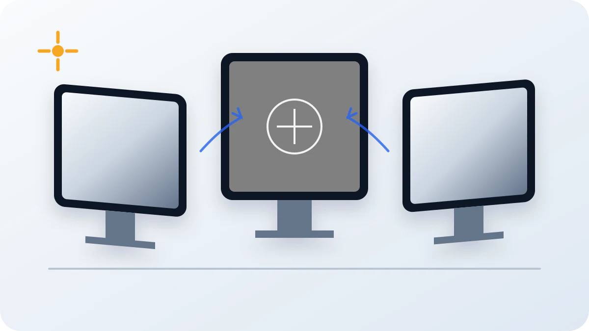 Three monitor viewing positions for checking angle, reflections, and panel consistency